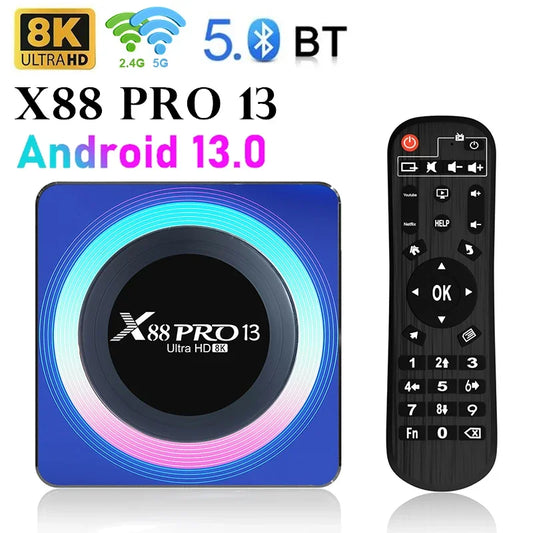 X88 Pro 13 Smart TV Set Top Box Android13.0  RK3528 Quad Core 64bit Cortex A53 2.4G&5.8G Dual Wifi  BT5.0  Media Player