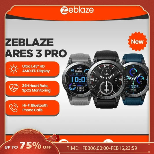 New Zeblaze Ares 3 Pro Ultra HD AMOLED Display Voice Calling Smart Watch 100+ Sports Modes 24H Health Monitor Smartwatch for Men