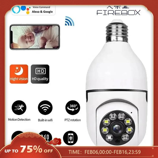 5G Bulb Surveillance Camera Full Color Night Vision Automatic Human Tracking Zoom Indoor Security Monitor Wifi Camera